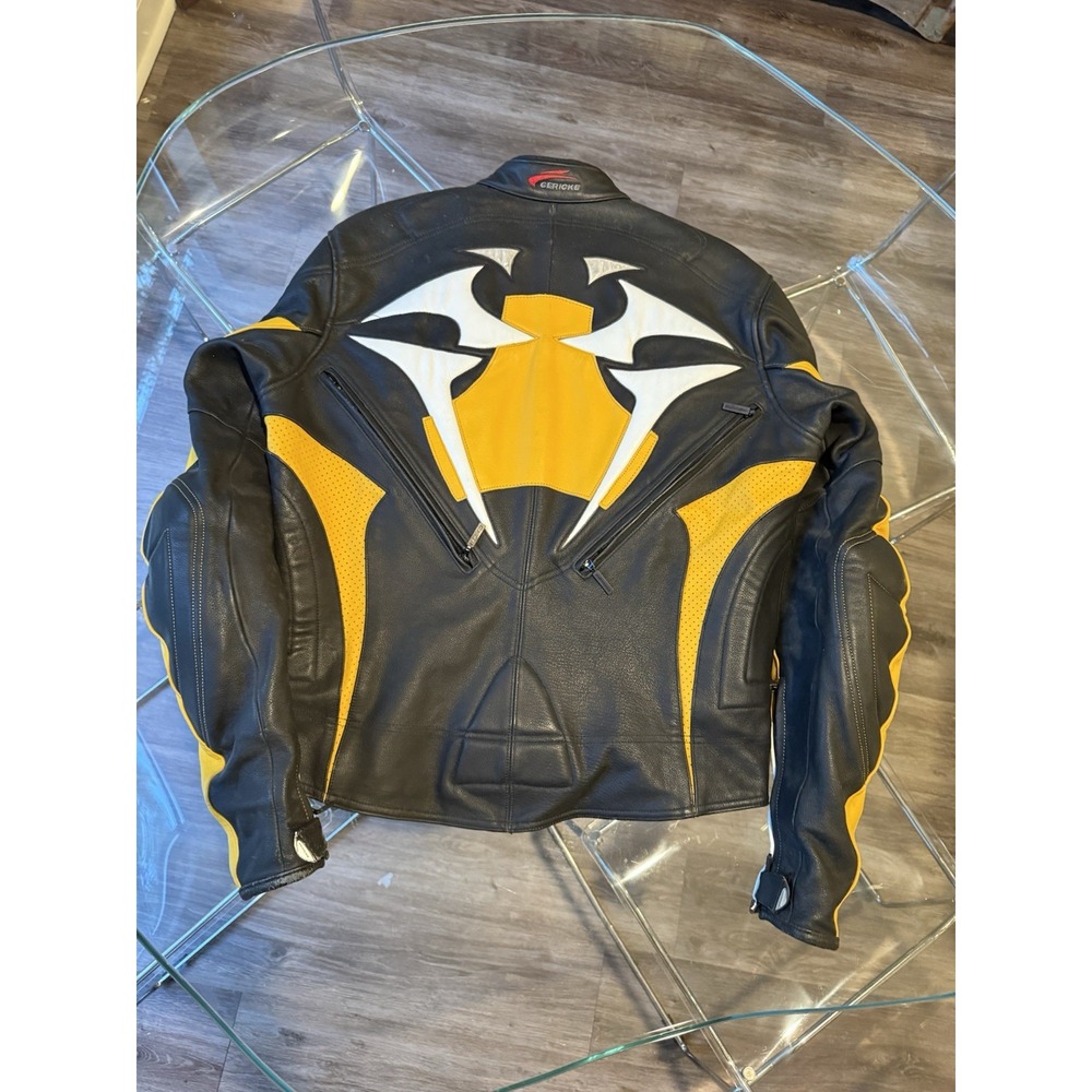 Vintage Hein Gericke Leather Motorcycle Jacket Padded Yellow Black Mens 48 Tall - Picture 2 of 16